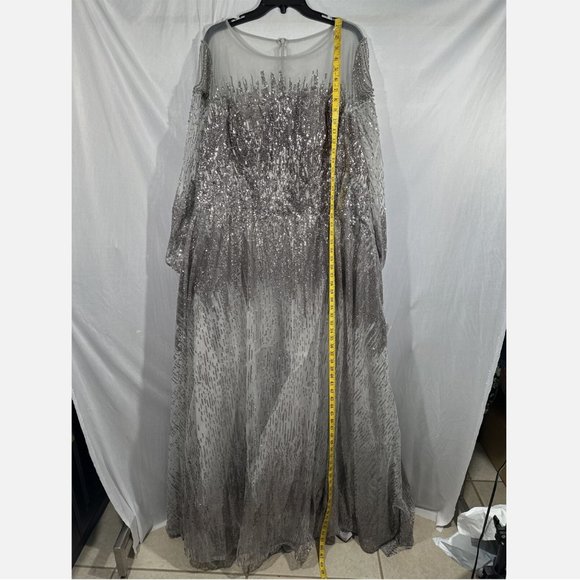 NWT $798 Mac Duggal [ 22 ] Jewel Encrusted Illusion Long Sleeve A-Line Gown Sive - Picture 6 of 16